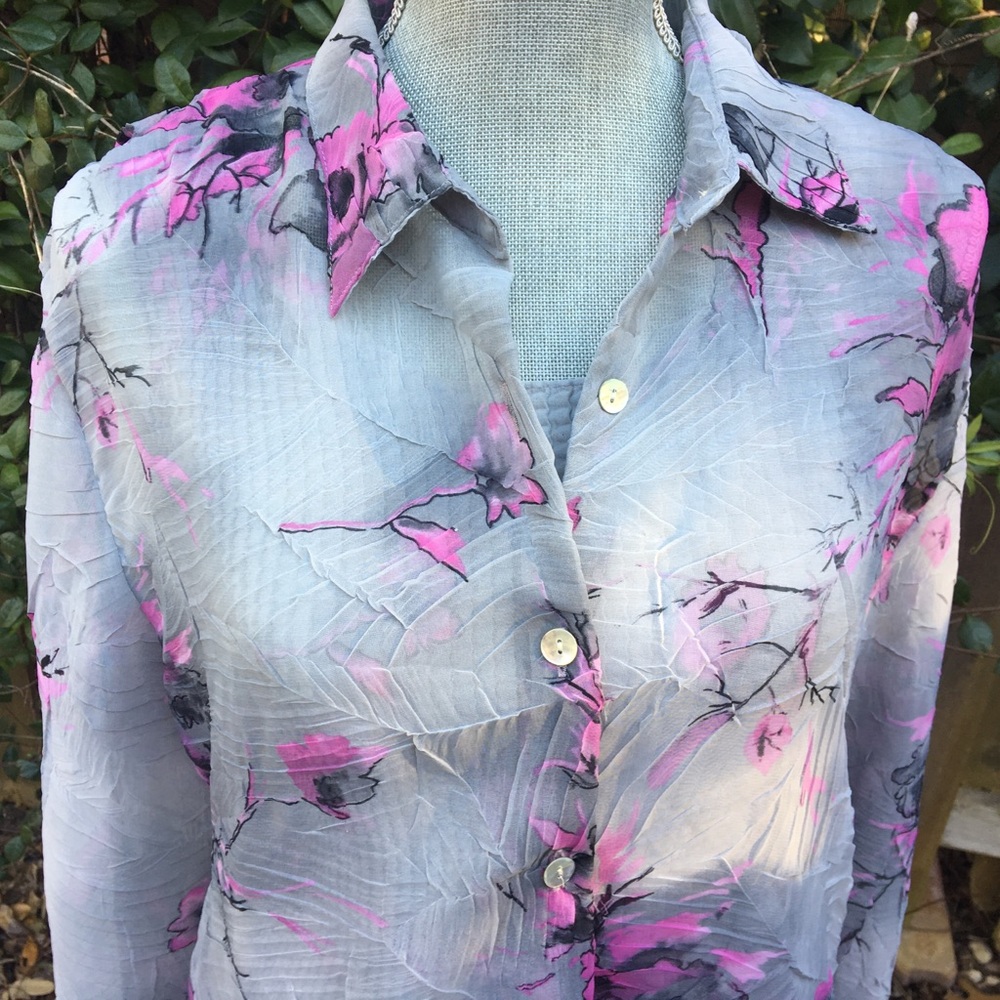 Shirt Set - Pink Gray Floral - Cami & Long Sleeve